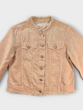 LOFT Womens Linen Blend Blazer Crop Denim Utility Jacket Peach Pink Raw Hem M